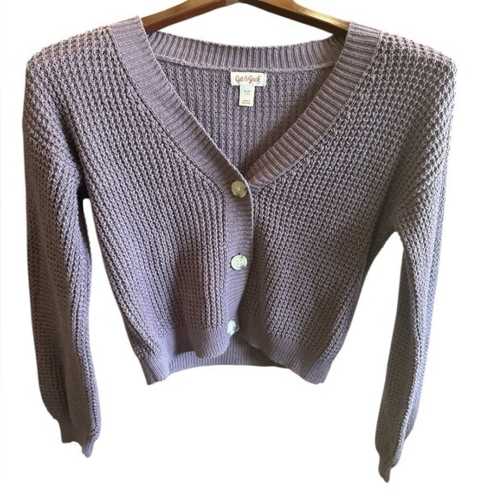 Cat & Jack Purple Button-Up Cardigan Girls Medium Size 8 Years Old Knit Sweater